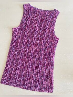 Women's Sleeveless Pink Animal Print Stretchy Pleated Accordion Top Blouse S